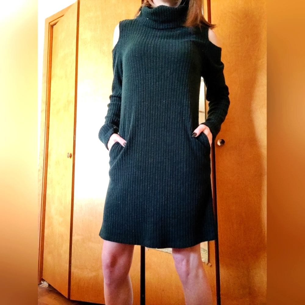 Black Cut Out Shoulder Sweater Dress